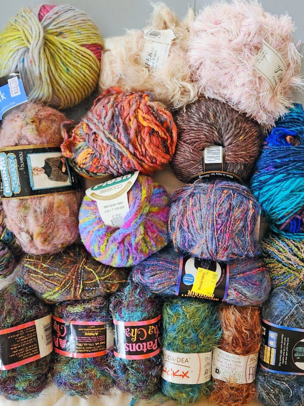 Lot of 19 Specialty & Designer Yarn,Various Brands,Colors, Textures, Materials